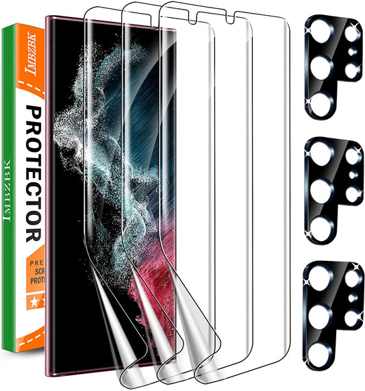 Screen Protector  [3+3 Pack] for Samsung Galaxy S22 Ultra 5G  [Not Glass], 3 Pack Flexible TPU Film