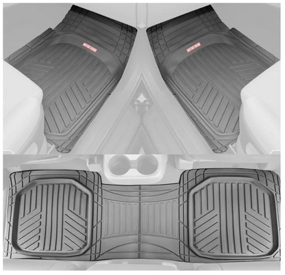 FlexTough Plus Black Rubber Car Floor Mats - All Weather Deep Dish Automotive Floor Mats, Heavy Duty Trim to Fit Design, Front & Rear Liners for Cars Truck Van SUV