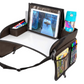 Kids Travel Tray with Dry Erase Board, Road Trip Essentials Kids, No-Drop Tablet Holder, Lap Desk, Cup Holder, Toddler Toy Storage, Fits Airplane and Booster Seat (Black)