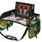 Kids Travel Tray with Dry Erase Board, Road Trip Essentials Kids, No-Drop Tablet Holder, Lap Desk, Cup Holder, Toddler Toy Storage, Fits Airplane and Booster Seat (Black)