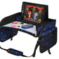Kids Travel Tray with Dry Erase Board, Road Trip Essentials Kids, No-Drop Tablet Holder, Lap Desk, Cup Holder, Toddler Toy Storage, Fits Airplane and Booster Seat (Black)