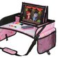 Kids Travel Tray with Dry Erase Board, Road Trip Essentials Kids, No-Drop Tablet Holder, Lap Desk, Cup Holder, Toddler Toy Storage, Fits Airplane and Booster Seat (Black)
