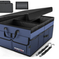 Car Trunk Organizer, Collapsible Multi Compartment Car Organizer, SUV Trunk Organizer, Non Slip Bottom, Adjustable Securing Straps, Foldable Cover (Black, Standard Size)