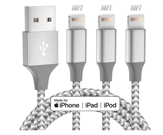 iPhone Charger 6ft/10ft 3Pack Lightning Cable,Nylon Braided High Speed Data Sync Transfer For iPhone iPad iPod