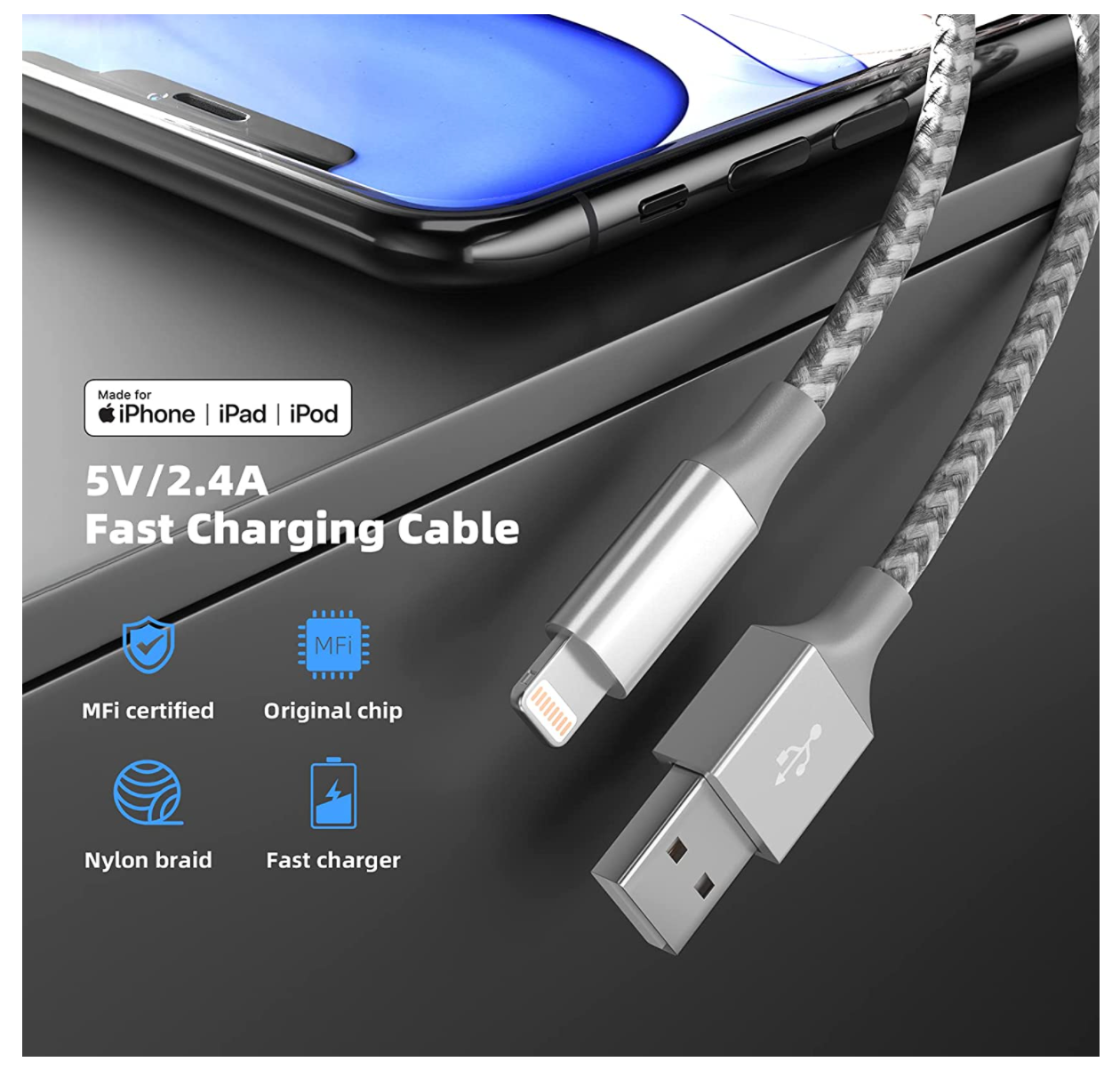 iPhone Charger 6ft/10ft 3Pack Lightning Cable,Nylon Braided High Speed Data Sync Transfer For iPhone iPad iPod